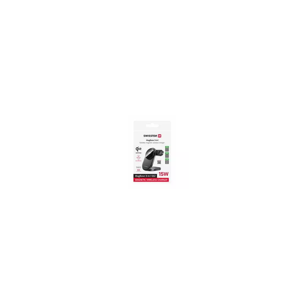 Obrázek produktu SWISSTEN SKLÁDACÍ BEZDRÁTOVÁ Qi2 NABÍJEČKA MagBase 3v1 ČERNÁ (kompatibilní s MagSafe) - černá