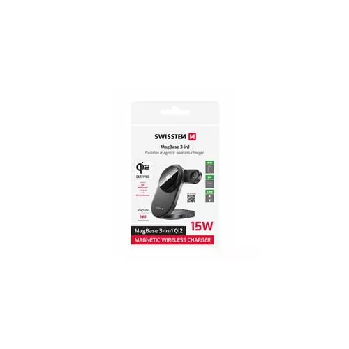 obrázek produktu SWISSTEN SKLÁDACÍ BEZDRÁTOVÁ Qi2 NABÍJEČKA MagBase 3v1 ČERNÁ (kompatibilní s MagSafe) - černá