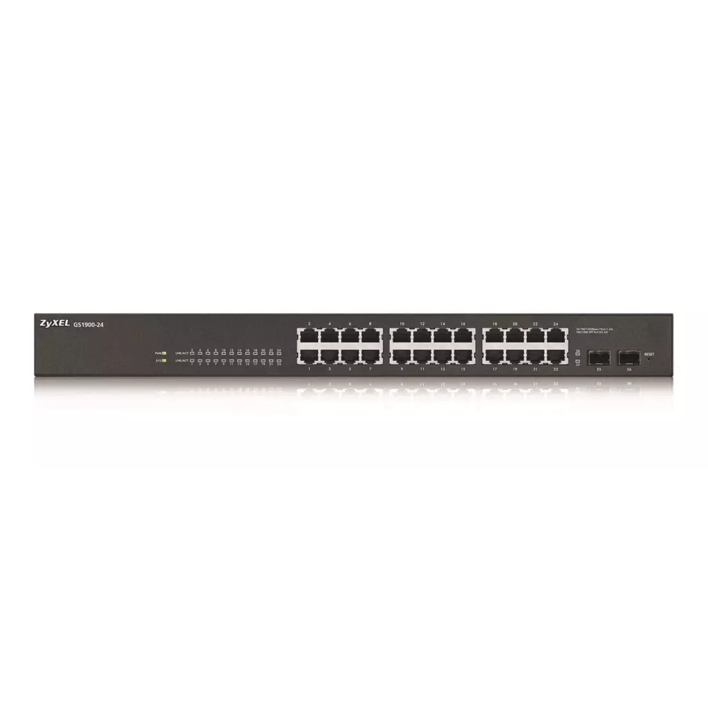 Obrázek produktu ZYXEL 24xGb 2xSFP fanless rack web sw.GS1900-24 v2