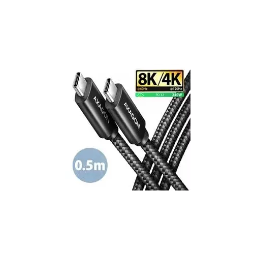 obrázek produktu AXAGON BUCM4X-CM05AB NewGEN+ kabel USB-C <-> USB-C, 0.5m, USB4 Gen 3×2, PD 240W 5A, 8K HD, ALU, oplet, černý