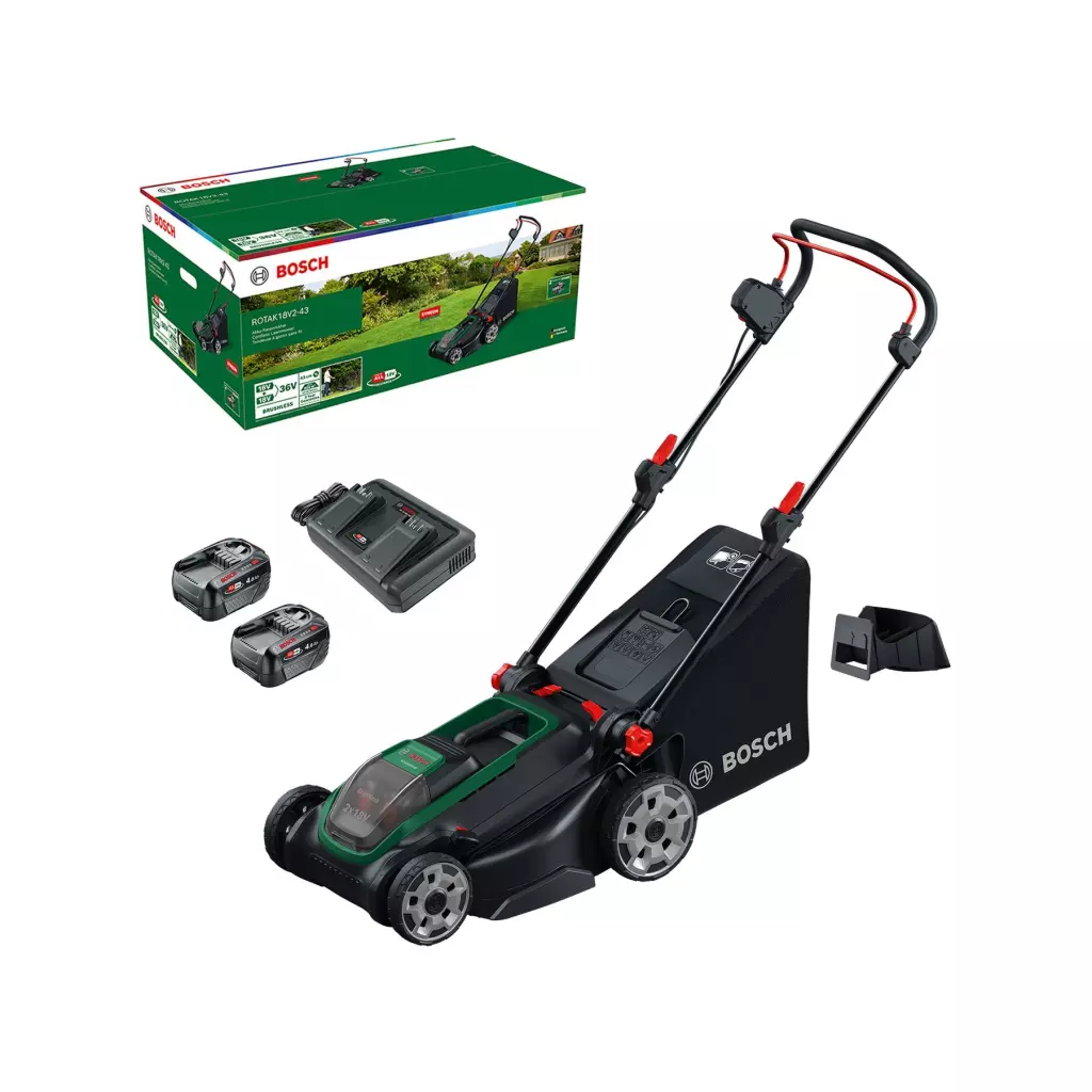 Obrázek produktu BOSCH Akumulátorová sekačka na trávu ROTAK 18V2-43 vč. bat a nab. (0.600.8B9.L00