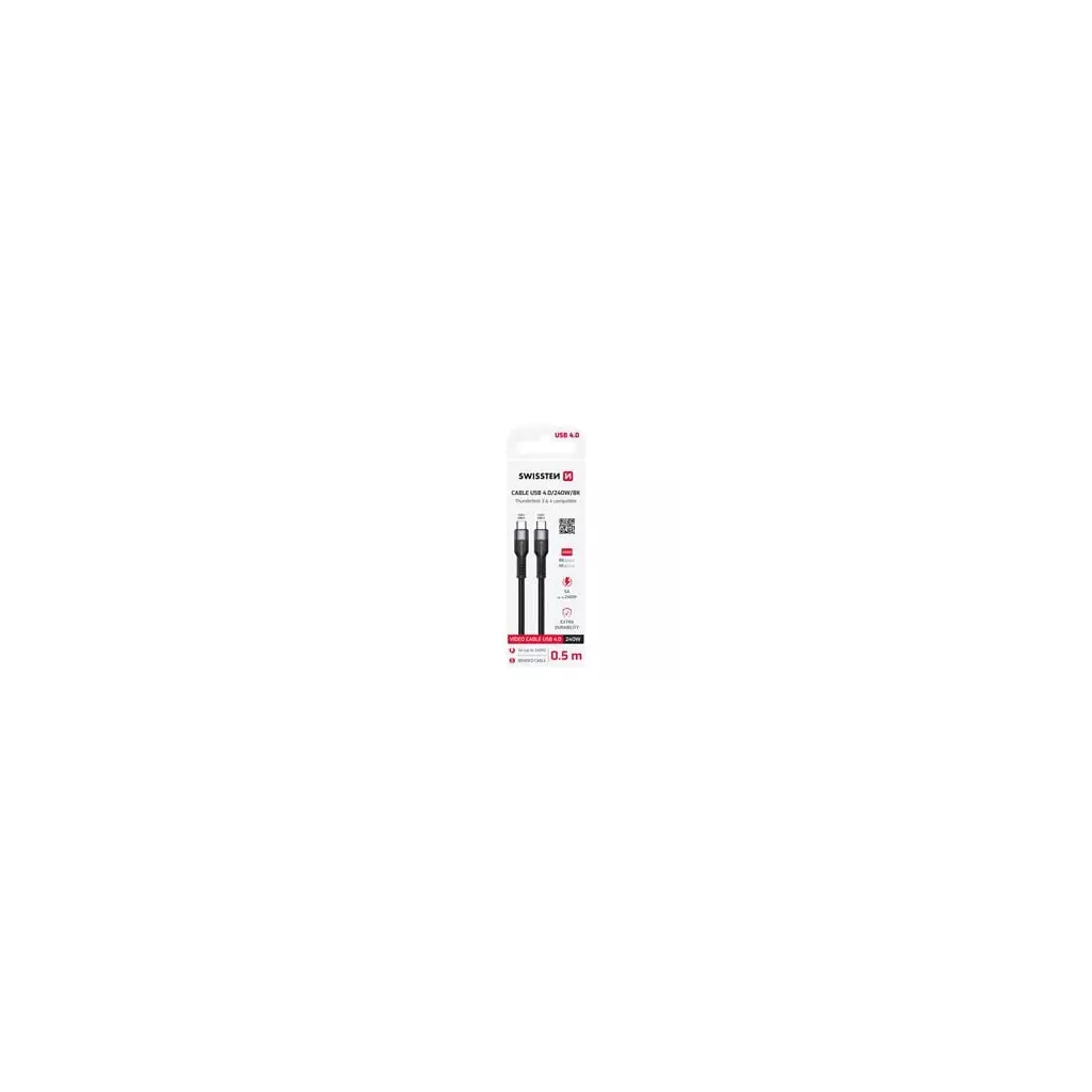 Obrázek produktu SWISSTEN DATOVÝ VIDEO KABEL USB 4.0, USB-C, 240W, 8K@60Hz, 40 GB/s, TB3 & TB4, 0,5 M ČERNÝ
