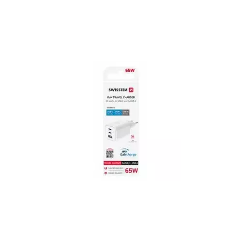 obrázek produktu SWISSTEN SÍŤOVÝ ADAPTÉR GaN 2x USB-C 65W PD + 1x USB-A 30W QC BÍLÝ