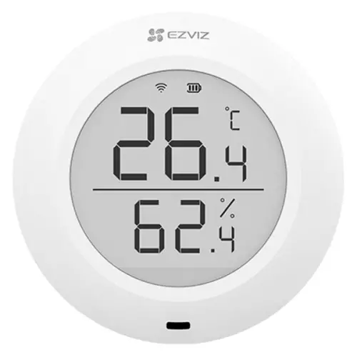 obrázek produktu EZVIZ chytrý senzor teploty a vlhkoměr T51C/ Zigbee 3.0/ dosah 200m/ životnost 1 rok/ baterie CR2450/ bílý