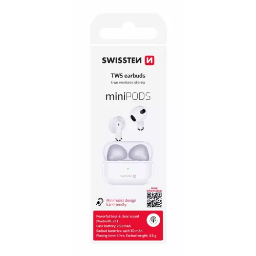 obrázek produktu Swissten TWS sluchátka Minipods, bílá