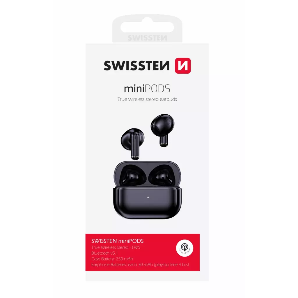 Obrázek produktu Swissten TWS sluchátka Minipods, černá