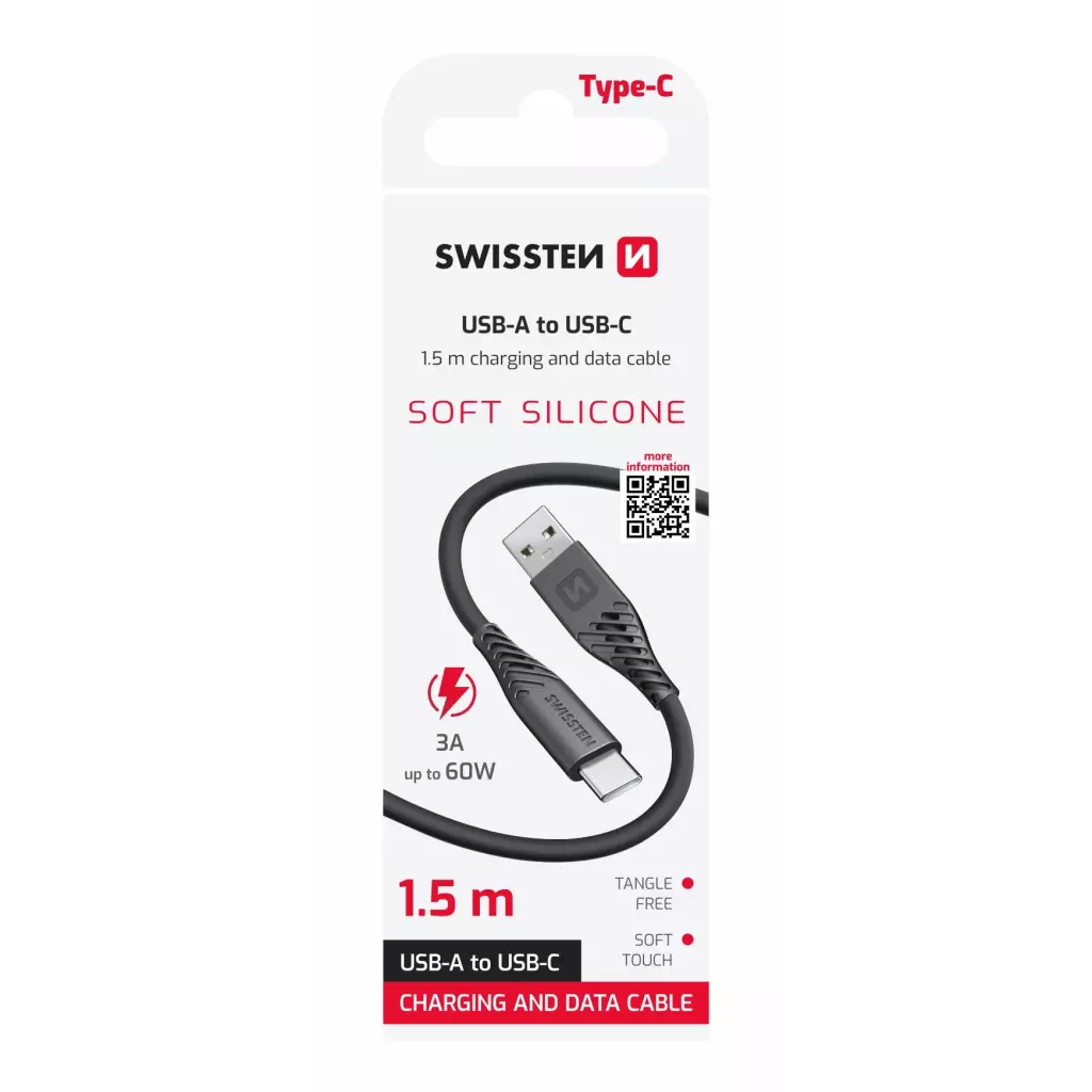 Obrázek produktu Swissten kabel Silicone USB / USB-C 60 W, černý