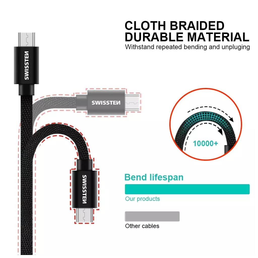 Obrázek produktu Swissten kabel Textile USB / Micro USB 2 m, černý