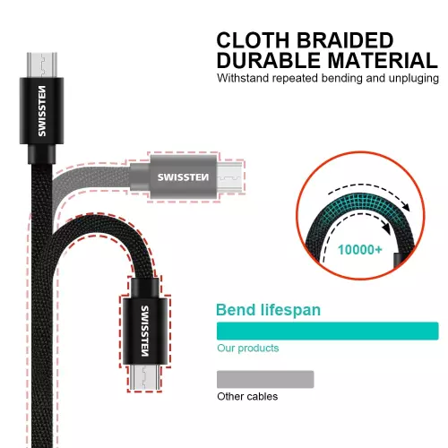 obrázek produktu Swissten kabel Textile USB / Micro USB 2 m, černý
