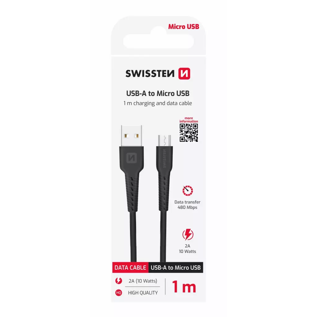 Obrázek produktu Swissten kabel USB / Micro USB 1 m, černý