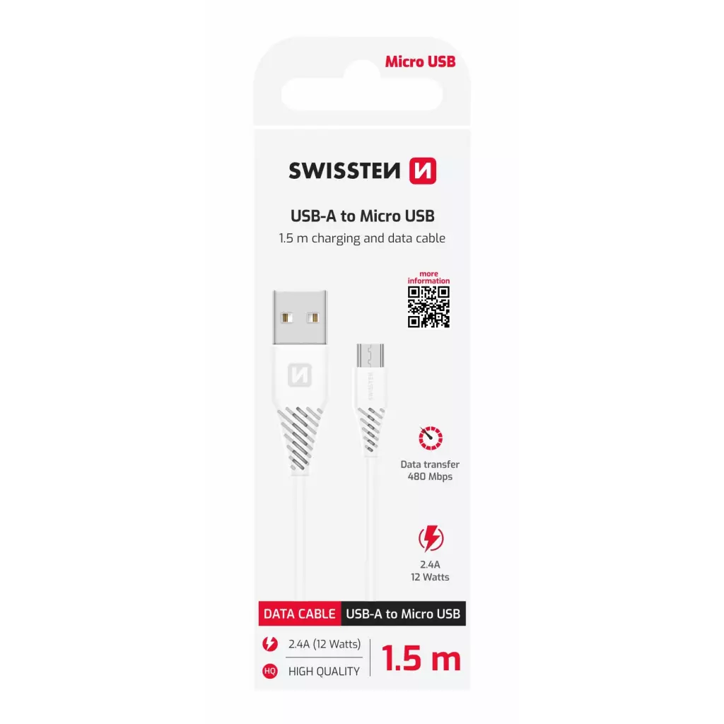 Obrázek produktu Swissten kabel USB / Micro USB 1,5 m, bílý