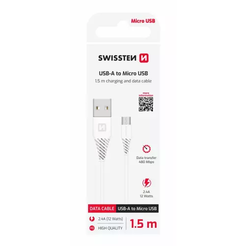 obrázek produktu Swissten kabel USB / Micro USB 1,5 m, bílý