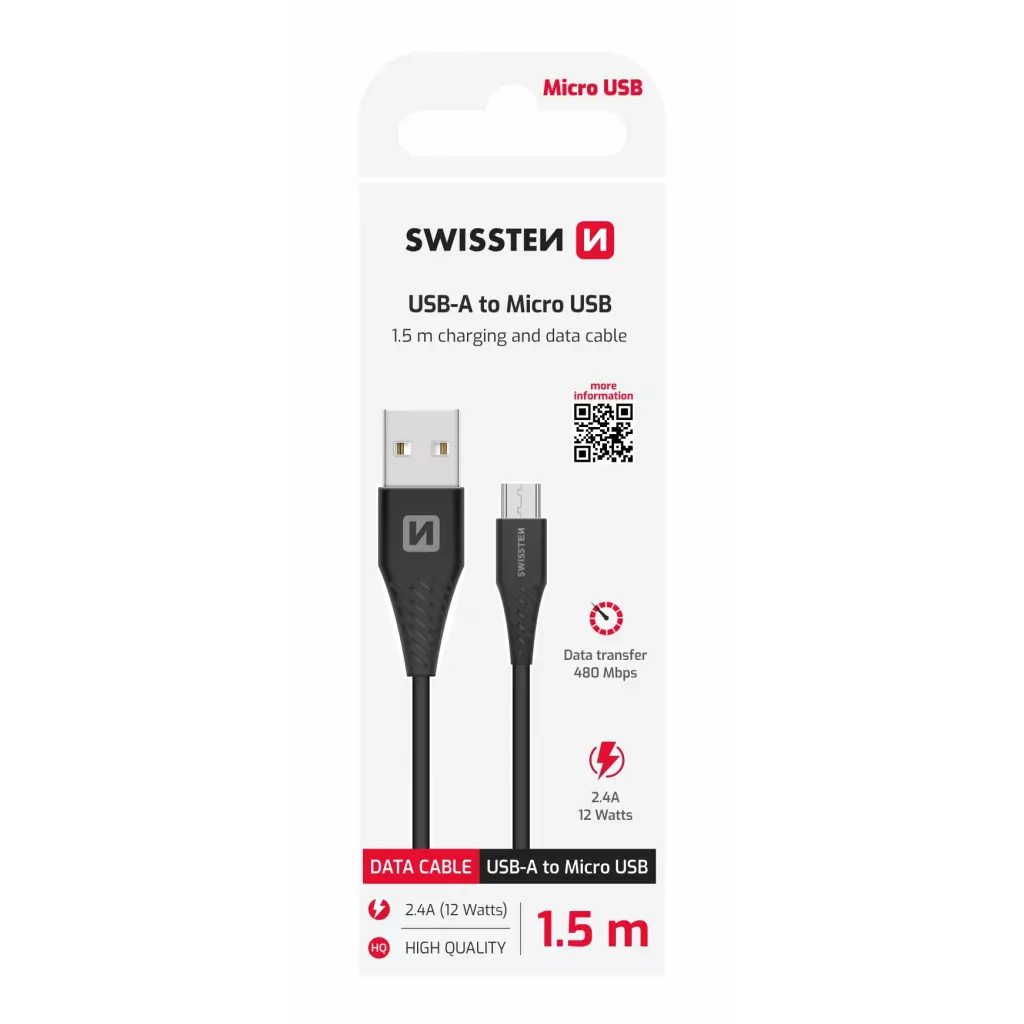 Obrázek produktu Swissten kabel USB / Micro USB 1,5 m, černý