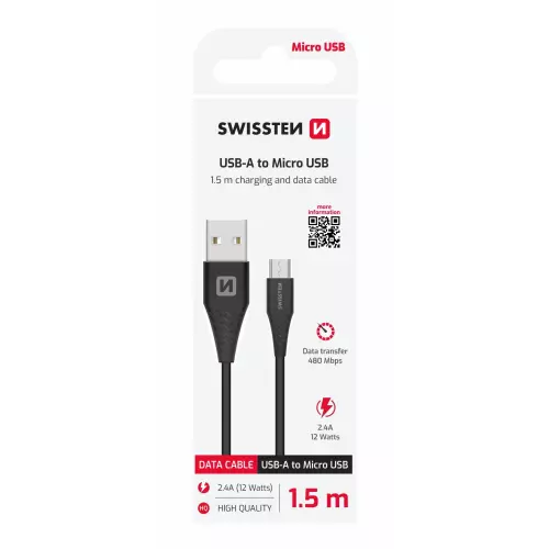 obrázek produktu Swissten kabel USB / Micro USB 1,5 m, černý