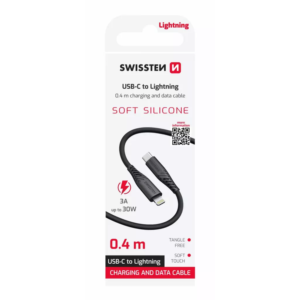 Obrázek produktu Swissten kabel Silicone USB-C / Lightning 0,4 m, černý