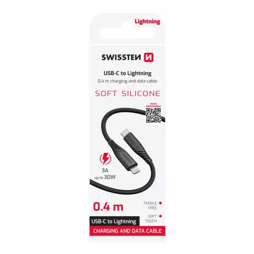 obrázek produktu Swissten kabel Silicone USB-C / Lightning 0,4 m, černý