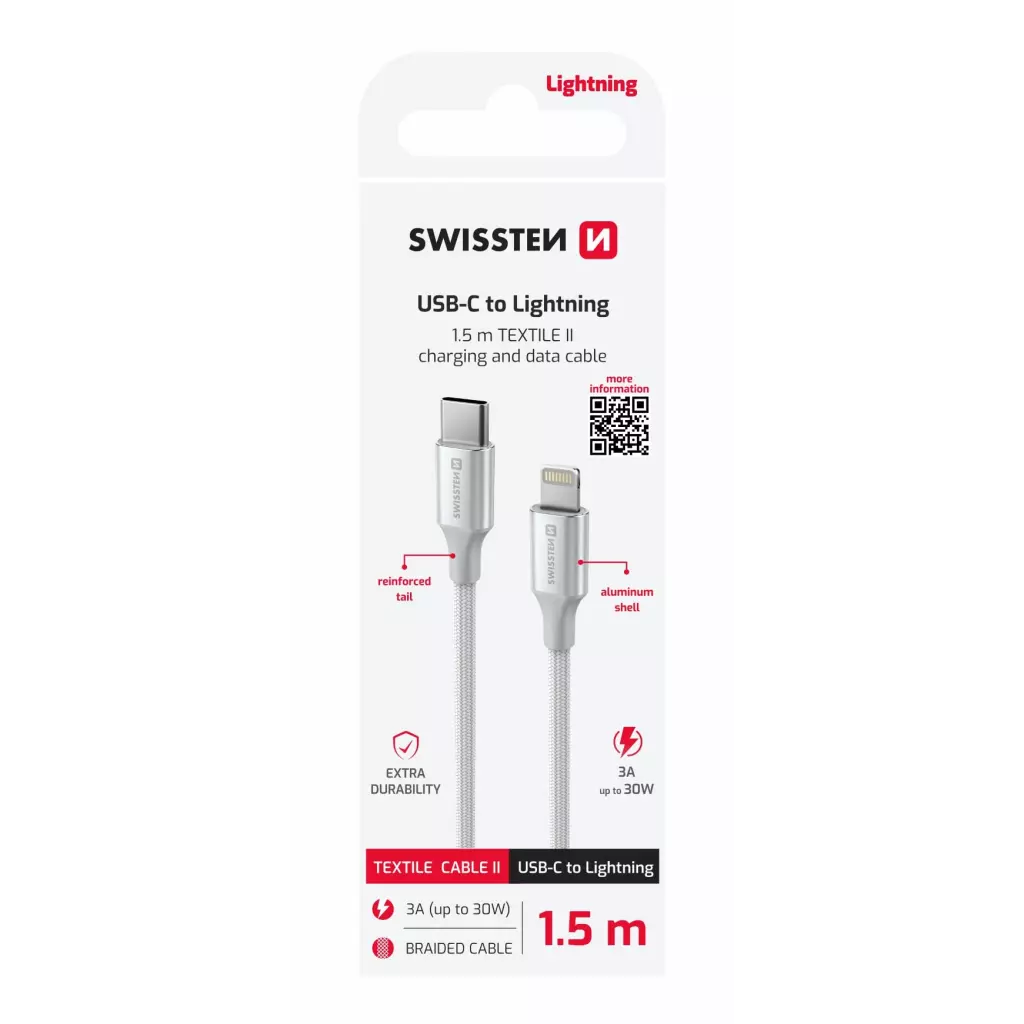 Obrázek produktu Swissten kabel Textile II USB-C / Lightning 1,5 m, bílý