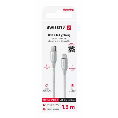 obrázek produktu Swissten kabel Textile II USB-C / Lightning 1,5 m, bílý