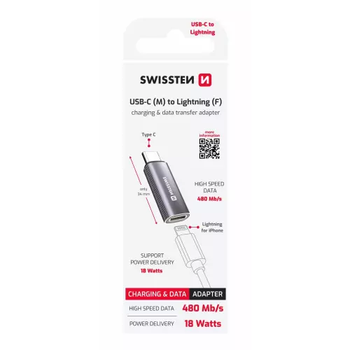 obrázek produktu Swissten adaptér USB-C / Lightning, stříbrný
