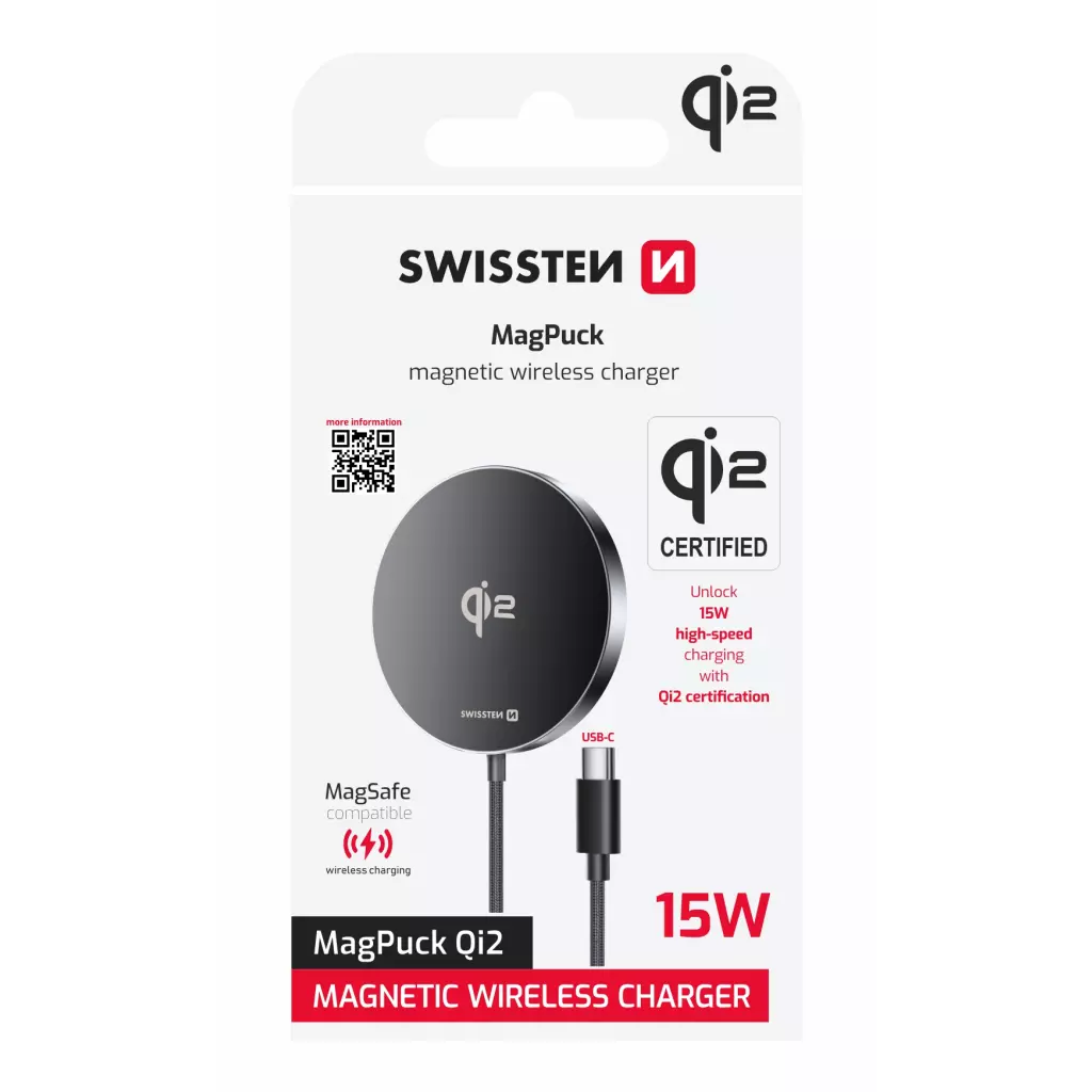 Obrázek produktu Swissten bezdrátová nabíječka MagPuck Qi2, 1,5 m