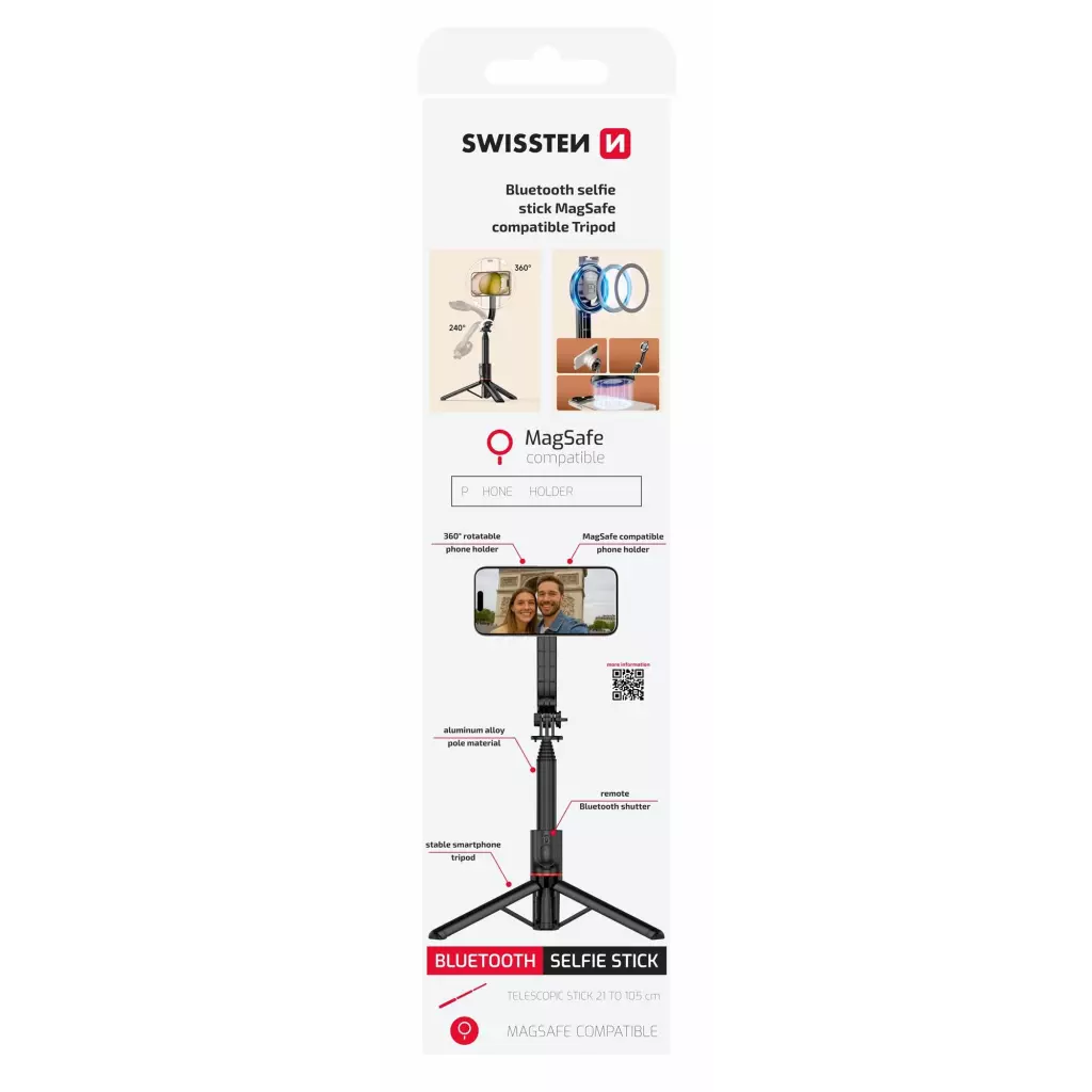 Obrázek produktu Swissten Bluetooth selfie stick Tripod, MagSafe
