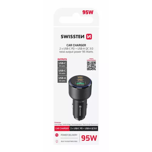 obrázek produktu Swissten CL adaptér USB-C + USB-A, 95 W, černý