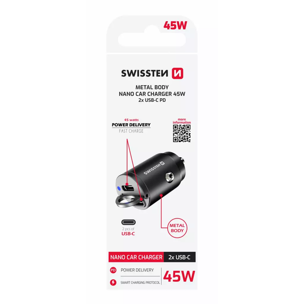 Obrázek produktu Swissten CL adaptér 2× USB-C 45 W Nano, černý