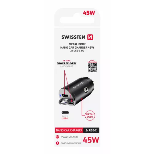 obrázek produktu Swissten CL adaptér 2× USB-C 45 W Nano, černý
