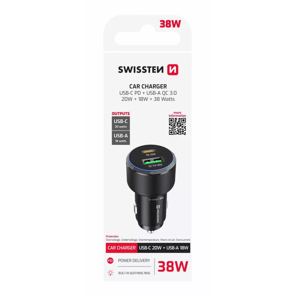 Obrázek produktu Swissten CL adaptér USB-C + USB-A 38 W, černý