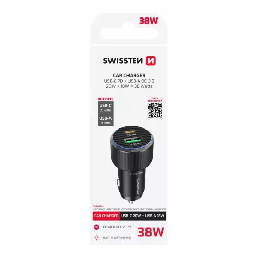 obrázek produktu Swissten CL adaptér USB-C + USB-A 38 W, černý
