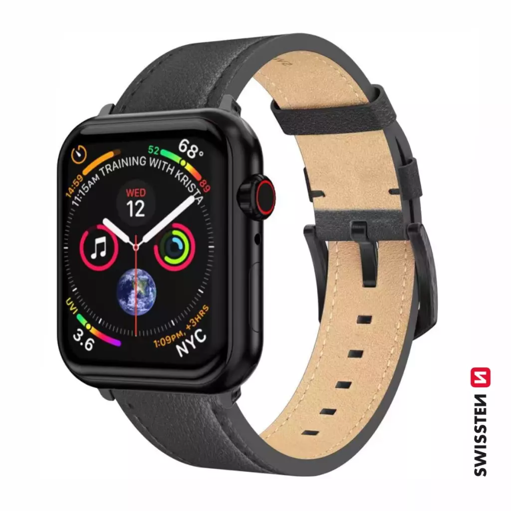 Obrázek produktu Swissten řemínek Apple Watch kožený 42–49 mm, černý 