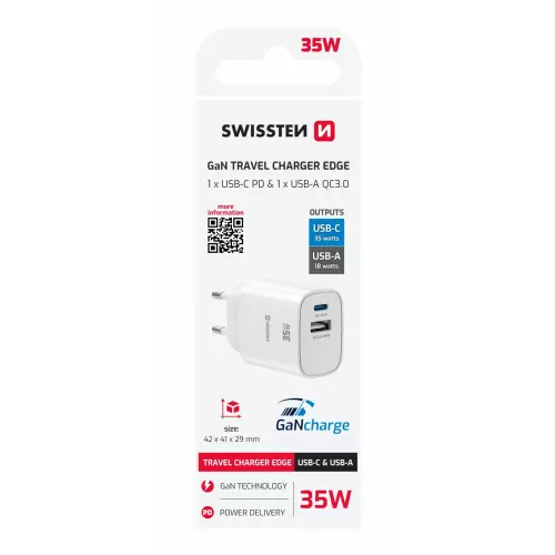 obrázek produktu Swissten adaptér Edge GaN 35W, bílý 