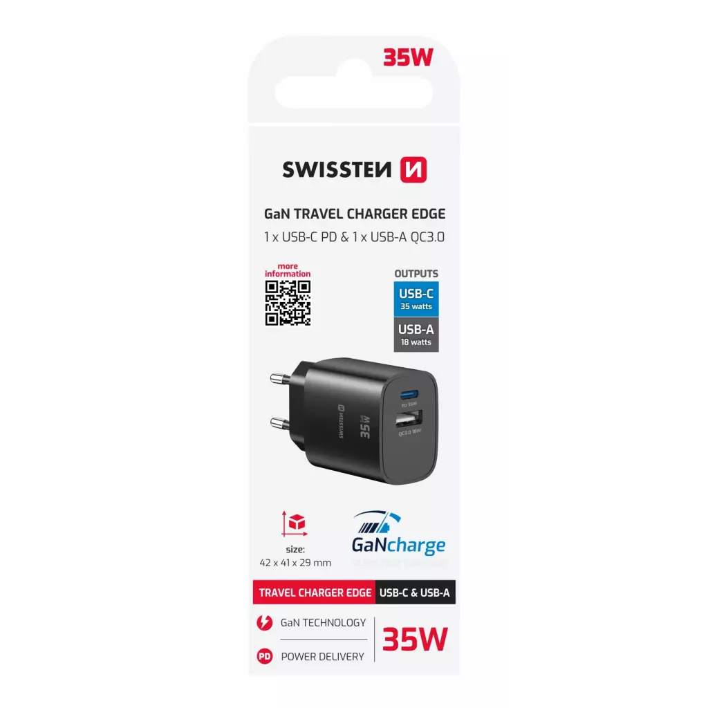 Obrázek produktu Swissten adaptér Edge GaN 35W, černý 