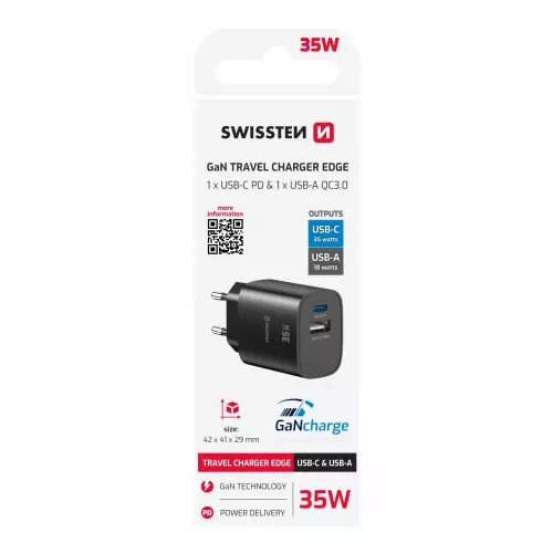 obrázek produktu Swissten adaptér Edge GaN 35W, černý 