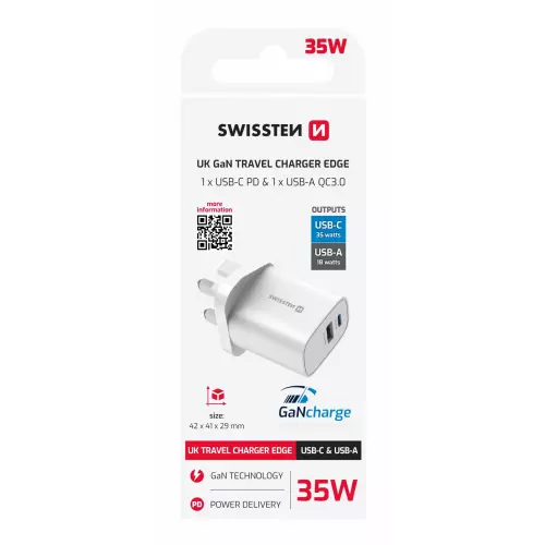obrázek produktu Swissten adaptér Edge GaN 35W UK, bílý 