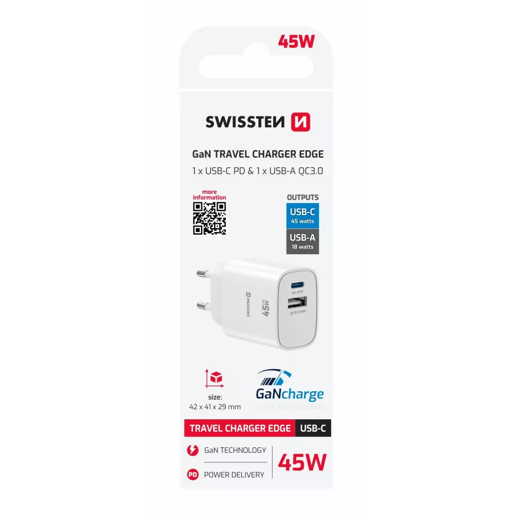Obrázek produktu Swissten adaptér Edge GaN 45W, bílý  