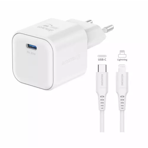 obrázek produktu Swissten GaN adaptér 20W + Lightning kabel, bílý 