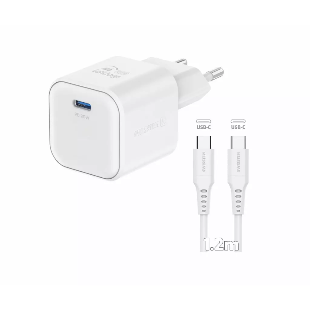 Obrázek produktu Swissten GaN adaptér 20W + USB-C kabel, bílý 