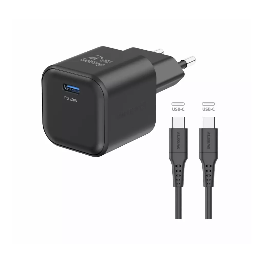 Obrázek produktu Swissten GaN adaptér 20W + USB-C kabel, černý 