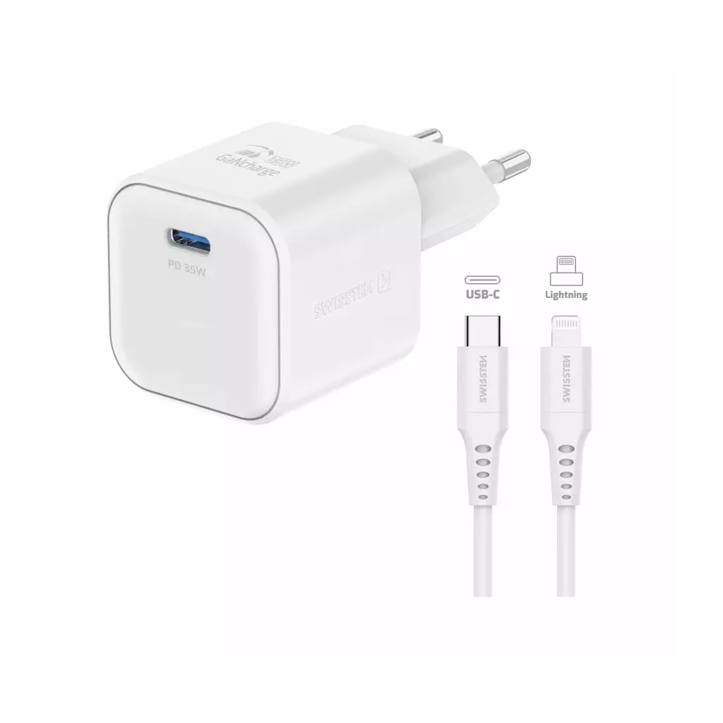 Obrázek produktu Swissten GaN adaptér 35W + Lightning kabel, bílý 