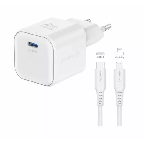 obrázek produktu Swissten GaN adaptér 35W + Lightning kabel, bílý 