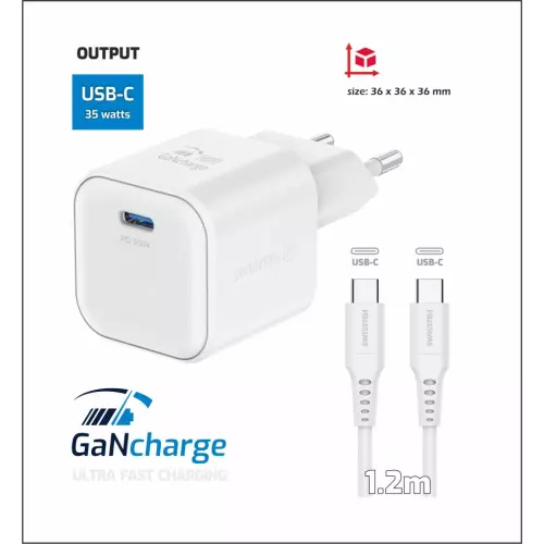 obrázek produktu Swissten GaN adaptér 35W + USB-C kabel, bílý 