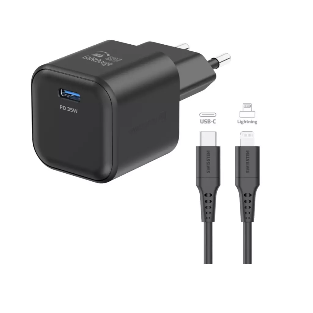 Obrázek produktu Swissten GaN adaptér 35W + Lightning kabel, černý 