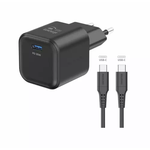 obrázek produktu Swissten GaN adaptér 35W + USB-C kabel, černý 