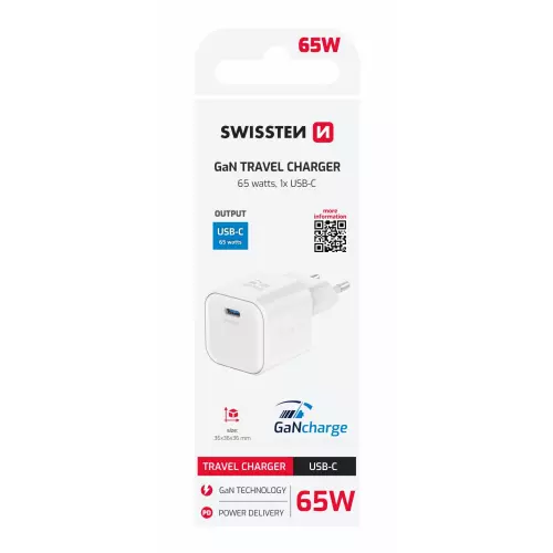 obrázek produktu Swissten GaN adaptér 65W, bílý 