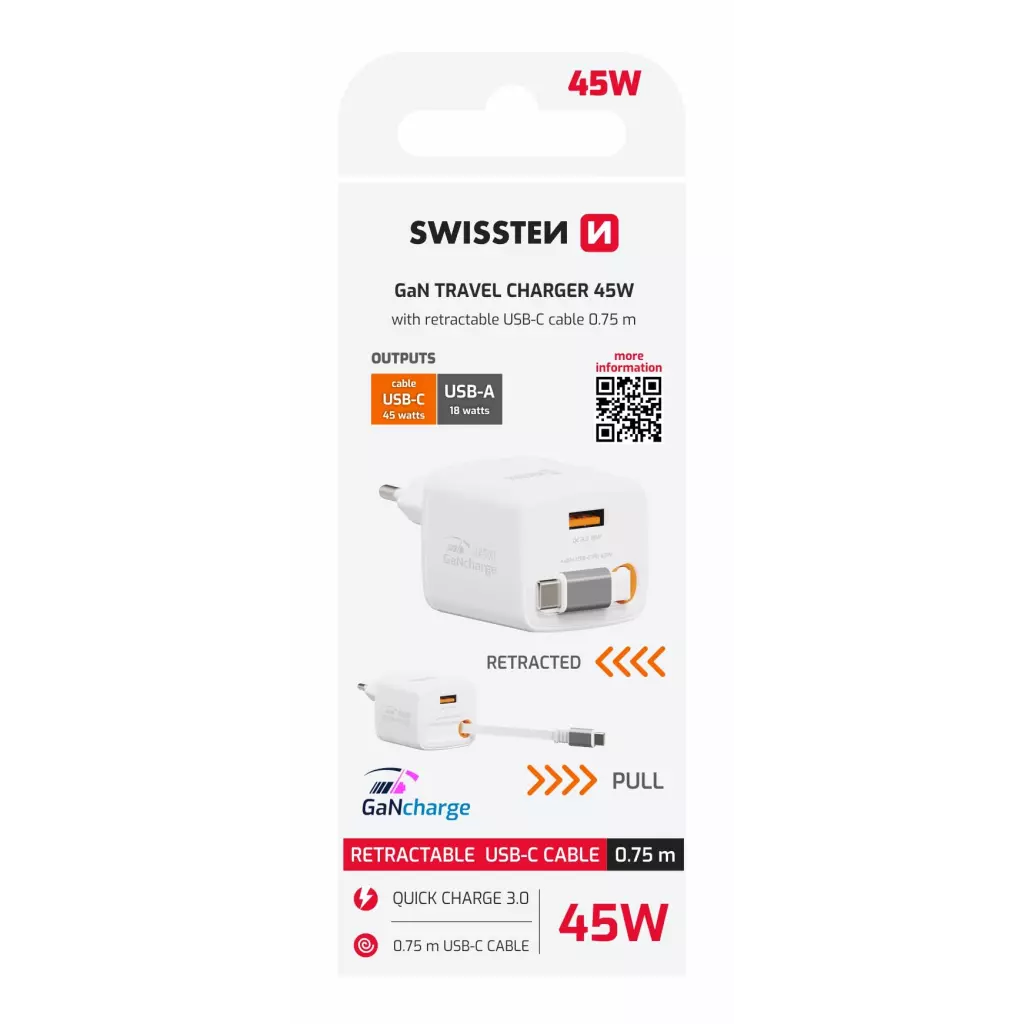 Obrázek produktu Swissten adaptér SlideCharge 45W, bílý 