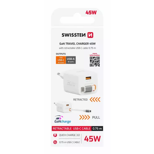 obrázek produktu Swissten adaptér SlideCharge 45W, bílý 