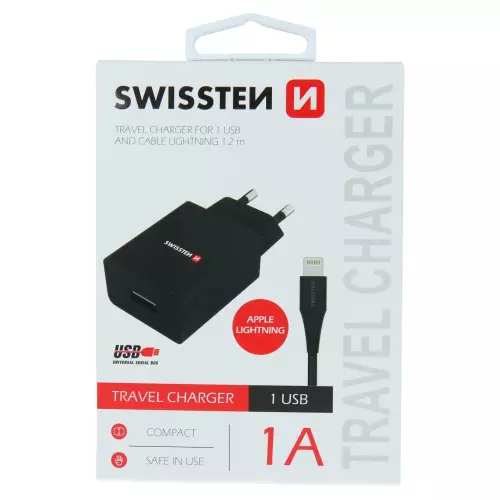obrázek produktu Swissten adaptér Smart IC 1× USB + Lightning, černý 