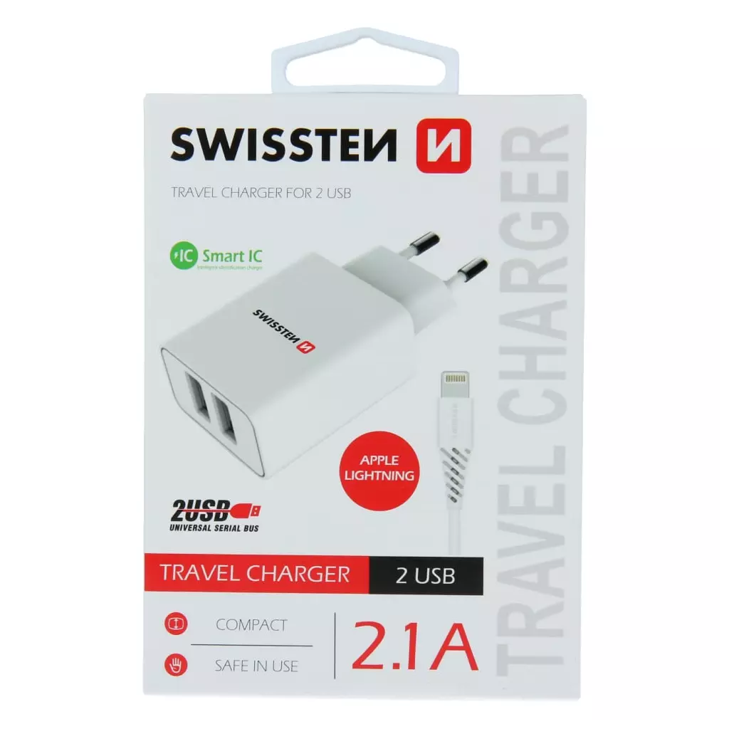 Obrázek produktu Swissten adaptér Smart IC 2× USB + Lightning, bílý 