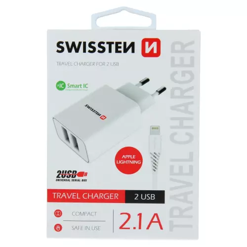 obrázek produktu Swissten adaptér Smart IC 2× USB + Lightning, bílý 